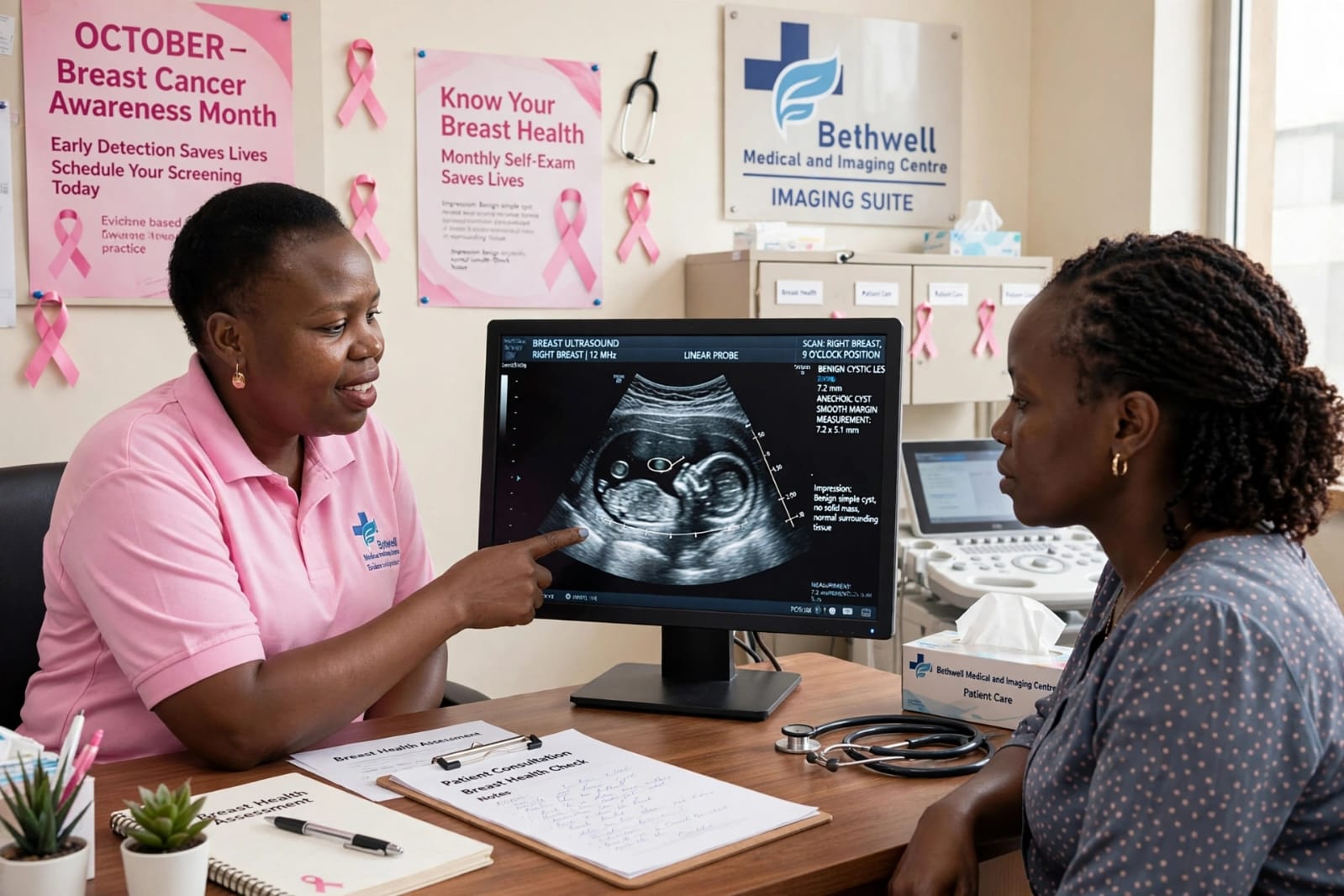 Healthcare professional explaining medical information to a patient
